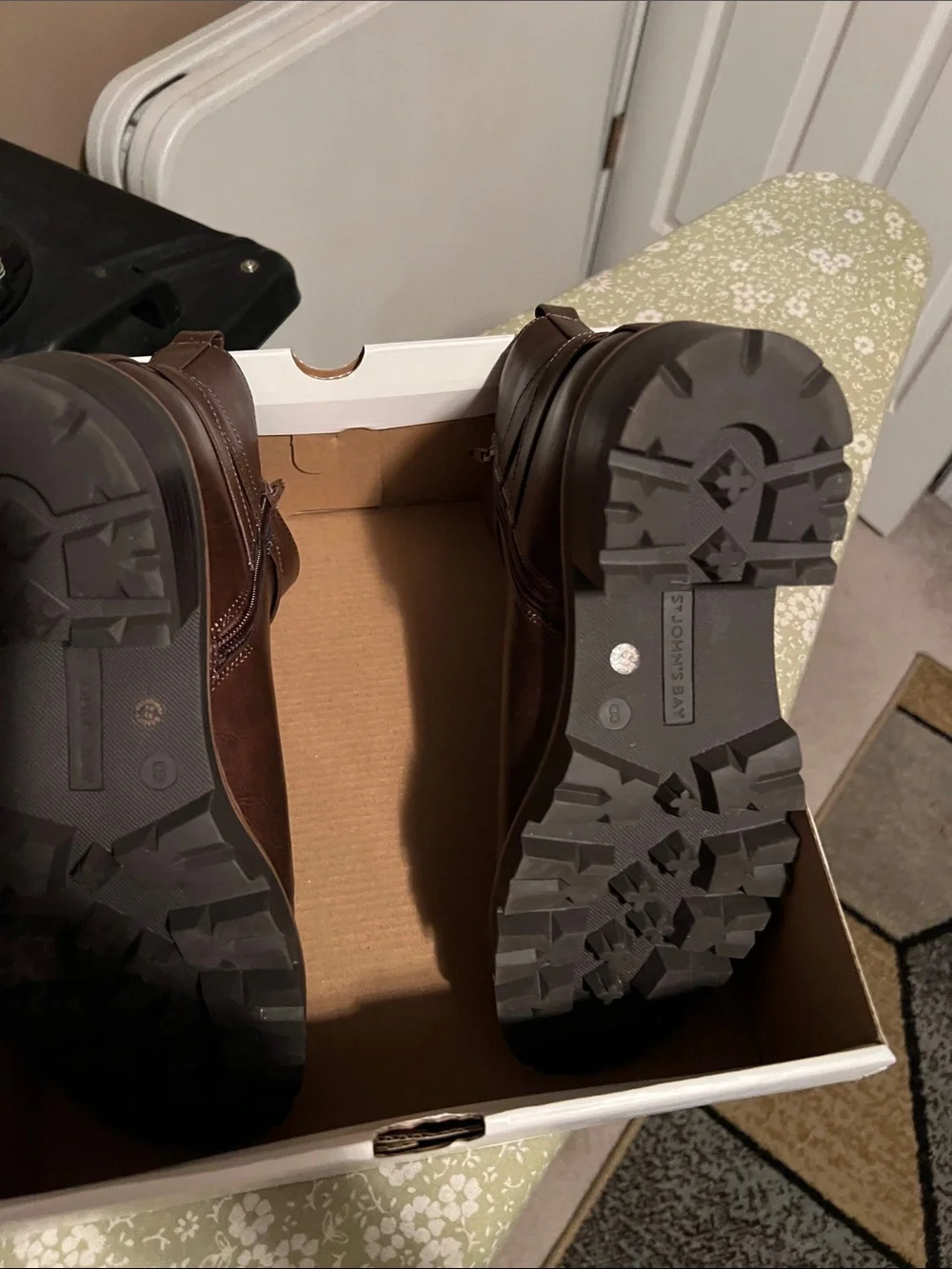 St. John's Bay Brown Leather Ankle Boots with Side Zip
